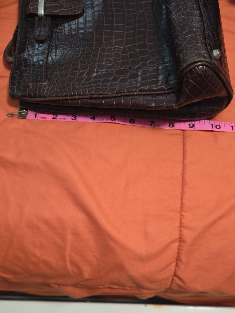 Talbots Dark Brown Croc-Embossed Leather Shoulder Tote - Picture 7 of 8